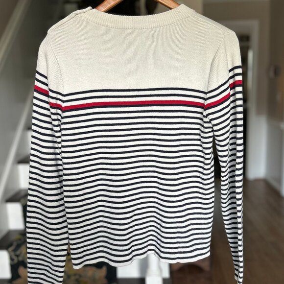Goodclothes Nautical Deep Navy, Red, White Sweater w/ Button Detail Womens Sz M - Picture 3 of 10